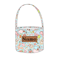 Panier de Pâques personnalisé en cuir avec nom d'enfant, panier de Pâques imprimé avec lapin de Pâques, avec patch en cuir gravé personnalisé