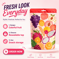 Sachets refermables personnalisés à motif de fruits, emballages en plastique de qualité alimentaire pour fruits secs, en-cas et noix