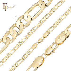 תכשיטי אופנה FJ Fallon 3mm, שרשראות קישורים קלאסיות איטלקיות מסוג פיגארו, מצופות בזהב 14 קראט על בסיס פליז. - Product Image 3