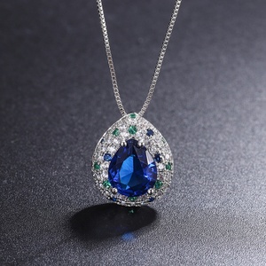 Fashion Eco-friendly Copper Pear Cut 10*12MM Water Drop Blue Pendant <b>Earrings</b> Ring <b>Set</b> Water Drop Jewelry <b>Set</b> for Women - Product Image 4