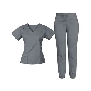 Conjuntos de uniformes de enfermería transpirables elásticos para mujer al por mayor personalizados, uniformes de enfermería para Hospital, conjuntos de uniformes tejidos