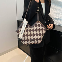 Tas Tote PU Retro Trendy May Shine untuk Wanita, Tas Kasual Kapasitas Besar, Penutup Ritsleting, Tekstur Indah, Bahan Poliester Portabel