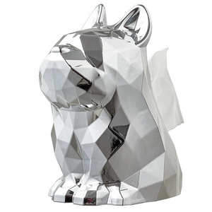 French Bulldog Tissue Box Electroplated <b>Silver</b> Free Standing Decorative For Living Room <b>Coffee</b> <b>Table</b> - Product Image 5
