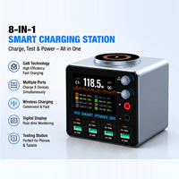 Chargeur de bureau GaN 140W, station de charge rapide multi-ports, charge sans fil magnétique, affichage numérique pour téléphone et tablette