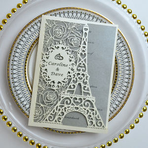 การ์ดเชิญงานแต่งงานแบบตัดเลเซอร์รูปหอไอเฟลปารีส ขนาด 5x7 นิ้ว พร้อมชื่อสั่งทำพิเศษ กระดาษเมทัลลิก สำหรับงานรับปริญญาและงานวันเกิด - Product Image 3