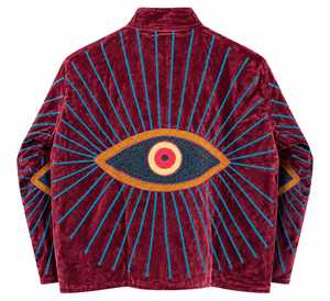 <b>Burgundy</b> Velvet Embroidered Eye Bomber <b>Jacket</b> <b>Women</b> Long Sleeve Stand Collar Cotton Lining Winter B2B Wholesale Supply - Product Image 6