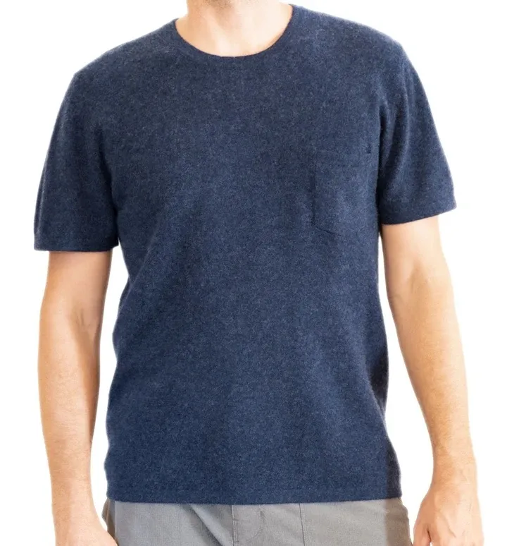T-shirt tricoté en cachemire et coton laine mérinos pour homme, 100%