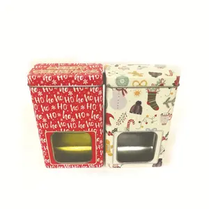 Рождественская безопасная прямоугольная металлическая жестяная коробка для конфет с прозрачным окном для шоколада