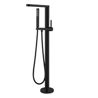 Robinet de baignoire autoportant, ensemble de robinets de douche et de baignoire autoportants, robinet de baignoire autoportant noir contemporain mélangeur d'eau chaude et froide en laiton