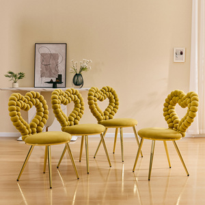 Heart Bubble Tufted Accent <b>Chair</b> <b>Yellow</b> Plush Velvet Shiny Gold Metal Frame Modern Seating for Home - Product Image 6