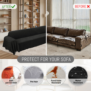 Housse de canapé en chenille noire imperméable en forme de L, motif géométrique, extensible, lavable, résistante aux rayures, facile à nettoyer - Product Image 3