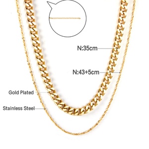 Collar con Colgante de Doble Cadena de Acero Inoxidable, Diseño Cubano 2022, Chapado en Oro de 18K, Joyería Moderna y Popular de Estilo Hip-Hop - Product Image 2