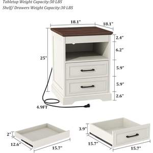 Yusong Farmhouse Night Stand 25 In Tall With Gun Drawer And Charging Station <b>Bedside</b> <b>Table</b> Modern Design - Product Image 2