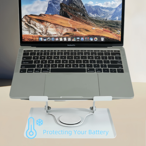 Support pour ordinateur portable réglable en métal, rotation à 360 degrés, support de refroidissement pour ordinateur portable, support pliable pour ordinateur portable, hauteur réglable avec ventilateurs intégrés USB - Product Image 6