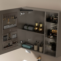 Meuble de salle de bain de luxe personnalisé avec vasque en céramique, miroir intelligent, style moderne minimaliste, armoire en aluminium nid d'abeille, pour hôtel et salle à manger