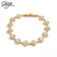 Bracelet Tennis Fleur Plaqué Or 14K Anti-ternissement Zircon Minimaliste Jonc Vente en Gros Bijoux Personnalisés Shiyi