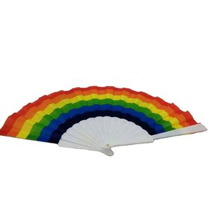 Festival Rave Birthday Party Folding Custom Rainbow White Eco-Friendly Bamboo <b>Hand</b> <b>Fan</b> - Product Image 5