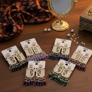 Pendientes colgantes de cuentas y piedra Kundan chapados en oro Accesorio de moda - Product Image 3