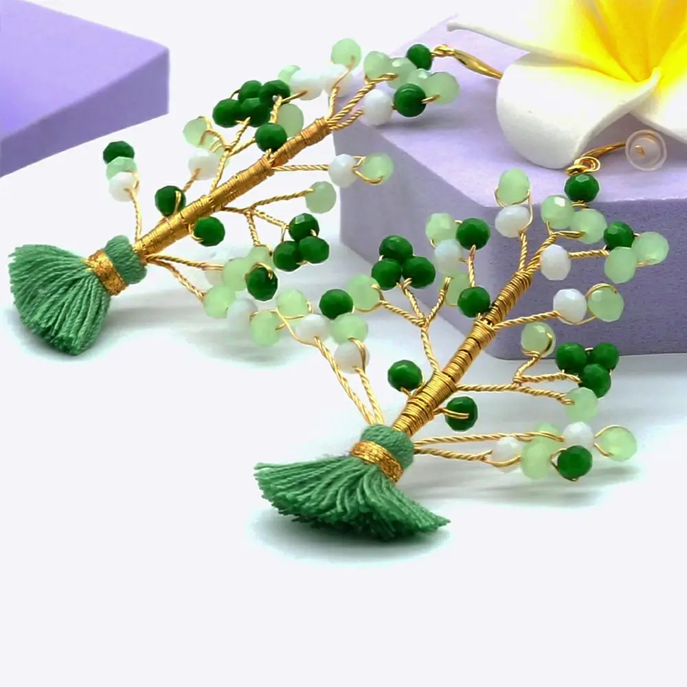Tree Of Life Earrings Gold Rhinestone Long Beaded Tassel Earrings 2022