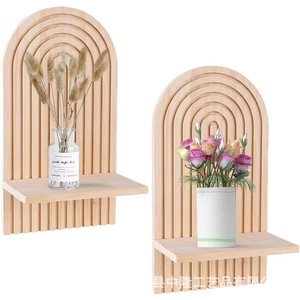 Wooden Bohemian <b>Wall</b> <b>Shelf</b> Geometric Natural Wood Color <b>Wall</b> <b>Mounted</b> Single Layer Decor Rack For Living Room - Product Image 3