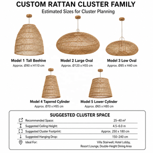 Custom Rattan <strong>Cluster</strong> Chandelier Large Woven Pendant <strong>Light</strong> for Hotel Lobby Villa Staircase Hospitality Project - Product Image 2