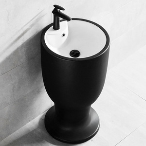 Creative Art Pedestal <b>Basin</b> Ceramic <b>Round</b> Single Hole One Piece Easy Cleaning Bathroom Sink - Product Image 2