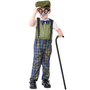 Disfraz de Abuelo para Niños, Pantalones a Cuadros, Sombrero, Gafas y Vestido Floral de Abuela, Disfraz para Actuaciones de TV y Cine para Niñas - Product Image 2