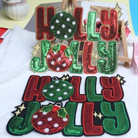 Noël 2 Holly Jolly anglais mode passe-temps souhait décoration autocollants paillettes broderie pour sacs chandails vêtements patchs