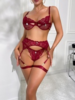 Ensembles de lingerie érotique de haute qualité en dentelle transparente, comprenant un soutien-gorge push-up sexy, un string, une jarretière et des anneaux de jambe