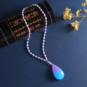 Collar YL de imitación de ámbar con degradado morado <span class=keywords><strong>y</strong></span> gota de agua, colgante de hebilla de la <span class=keywords><strong>paz</strong></span>, estilo étnico, suéter largo, cuentas de plástico, transmisión en vivo - Product Image 3