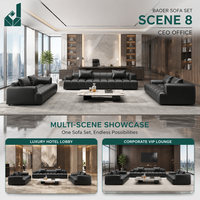 Ensemble de canapés de bureau exécutif en cuir noir minimaliste moderne, luxe italien, modulaire, sectionnel, pour salle de réception de PDG, base en métal
