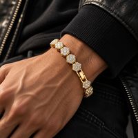 Bracelet en alliage pour homme, motif fleur de prunier incrusté de strass, style hip-hop, bijou tendance