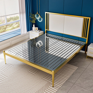 Tsuneyuki Stainless Steel <b>Bed</b> 1.5m 1.8m <b>Double</b> Size Metal Frame Modern Minimalist Bedroom Furniture - Product Image 1