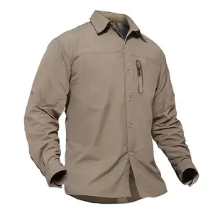 Erkekler için erkek giyim yaz taktik gömlek hızlı kuru naylon kumaş uzun kollu hafif erkek kargo gömlek açık