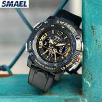 Montre de sport numérique SMAEL 8058 pour enfants et adolescents, boîtier tonneau, affichage LED lumineux, étanche 50 bars, bracelet en PU, alarme tendance