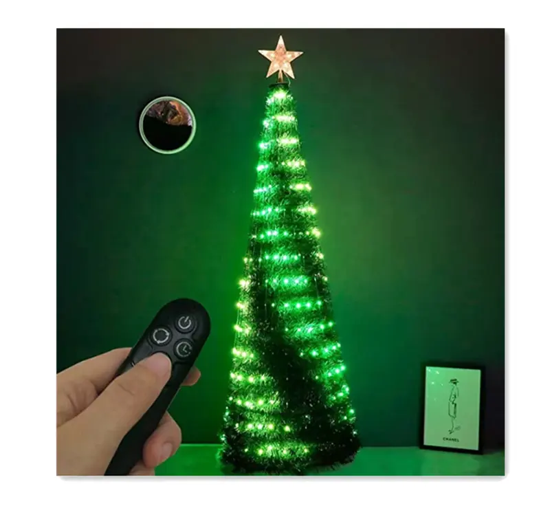 Geri çekilebilir katlanır noel dekorasyon ağacı kiti tatil piksel Led ışıkları uzaktan kumanda ile güç adaptörü 110V 220V