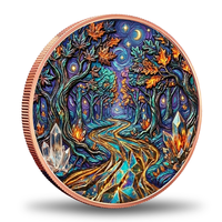 Pièce de Monnaie en Cuivre Forêt Étoilée Enchantée 1 oz 999 Or Fin Couleur UV 3D Van Gogh Cristal Érable Lune Fantaisie Art Pièce de Monnaie en Cuivre