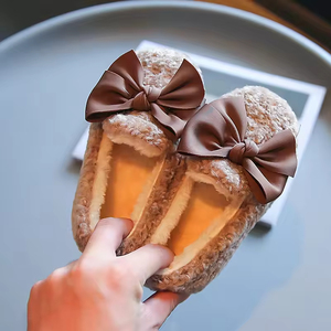 Zapatos Casuales de Felpa Cálidos con Suela Antideslizante, Pantuflas de Felpa para Interiores, Zapatos Tipo Mocasín con Lazo para Niñas - Product Image 3