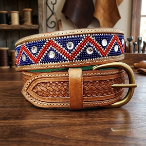 B S International Cuir de vachette tressé massif vintage très demandé, avec ardillon en acier, écologique, largeur 38 cm, longueur 138 cm, personnalisable - Product Image 1