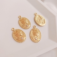 14K or rempli LAITON Vintage portrait pièce d'or Reine Maria portrait charme clavicule collier pendentif