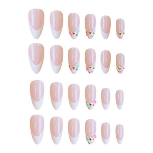 <span class=keywords><strong>Faux</strong></span> ongles en amande <span class=keywords><strong>pastel</strong></span> français, taille moyenne, avec base rose nude et détails en strass étoile dorée, à presser, pour demoiselle d'honneur - Product Image 3
