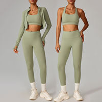 Ensembles de vêtements de sport pour femmes avec logo personnalisé 5 pièces Leggings de haut de yoga à séchage rapide Ensembles d'entraînement moulants de course à pied pour femmes