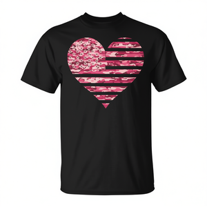 Camiseta Táctica de Camuflaje con Corazón de Bandera Americana, Estilo Militar Rosa, para Hombre y Mujer, Camiseta Promocional con Corazón de Bandera Americana - Product Image 2