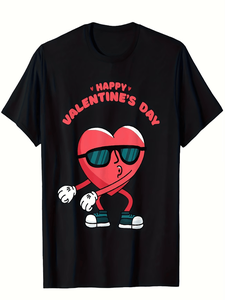 T-shirt divertente da uomo per San Valentino, a maniche corte, girocollo, con stampa divertente a cuore rosso, abbigliamento casual - Product Image 1