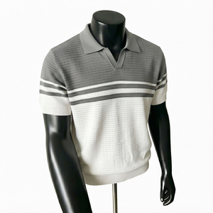 เสื้อโปโลผู้ชายลายทางสีสันตัดกัน แขนสั้น ทรงปกติ สไตล์ลำลอง - Product Image 1