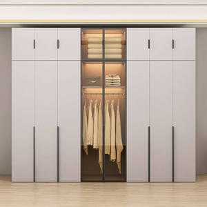 خزانة ملابس خشبية بسيطة وعصرية بلون الكريم مع خزانة عرض قابلة للتركيب بحرية لتخزين الملابس في غرفة النوم - Product Image 2