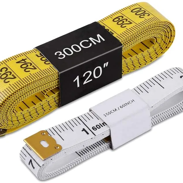 סרט מדידה רכה עבור חייט תפירת בד שליט, 120 Inches/300cm (צהוב) ו 60 סנטימטרים/150cm (לבן) 2 חבילה