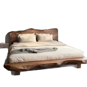 Cama de Madera Maciza de Caoba, Diseño de Base Baja, Muebles de Dormitorio de Hotel, Estilo Chino Minimalista Moderno - Product Image 4