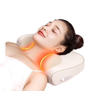 Neck And Shoulder Massager With <b>Heat</b> Therapy <b>USB</b> Rechargeable For Home And Office Use Gray And Off White - Product Image 1