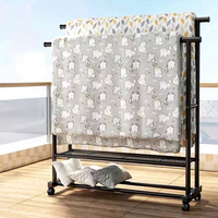 Rak Pakaian Logam Beroda Kapasitas Besar dengan Dua Tiang, Organizer Penyimpanan untuk Kamar Tidur/Balkon, untuk Pakaian & Sepatu, gantungan baju